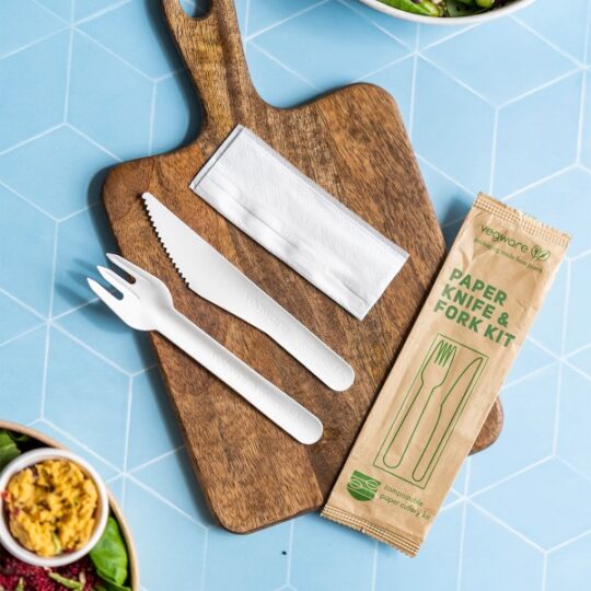 Compostable paper knife and fork kit
